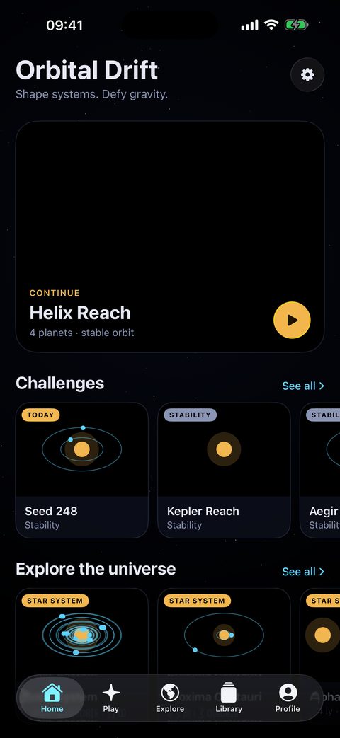 Home screen with a live solar system